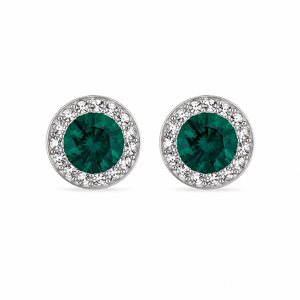 Aretes Halo Clásicos Verde Esmeralda