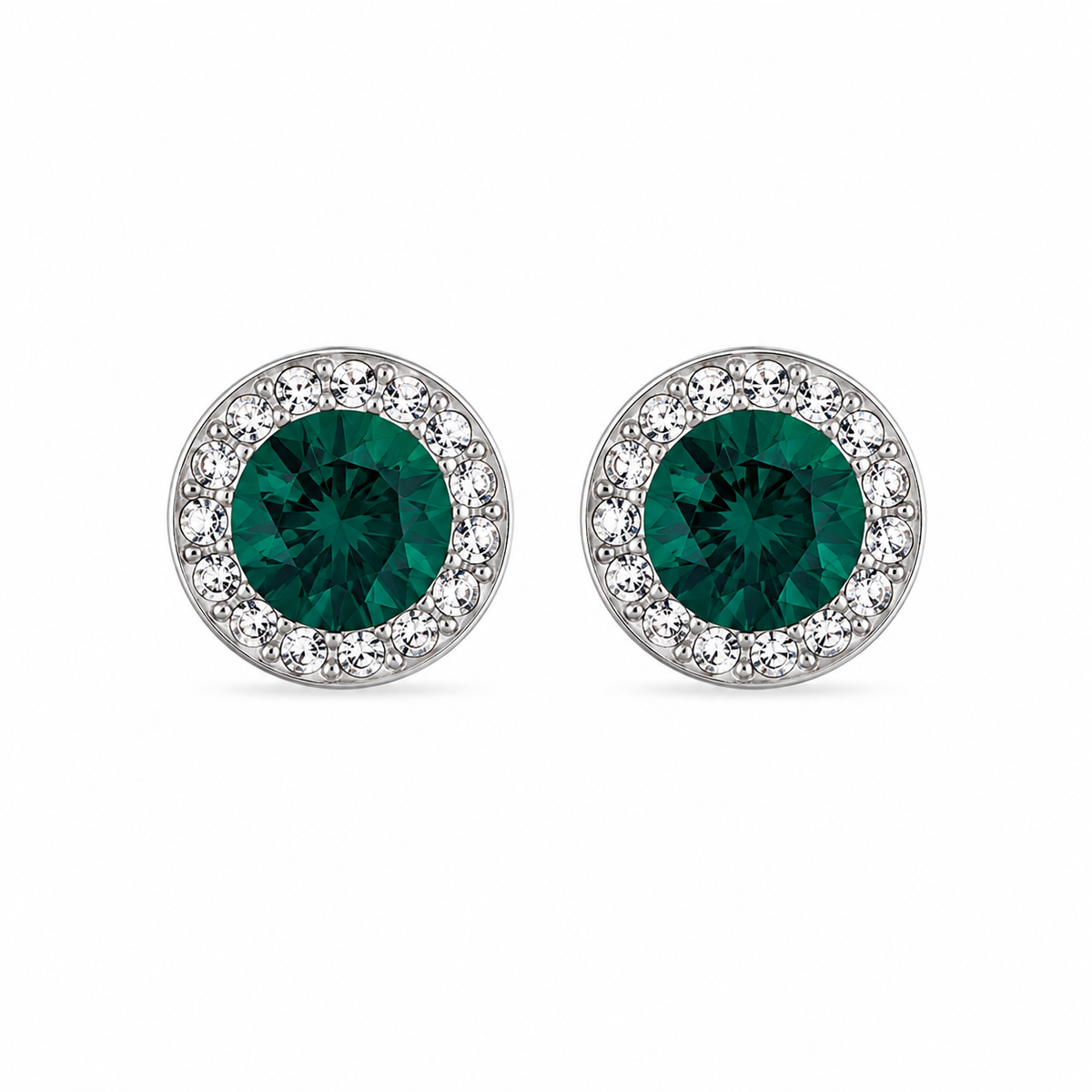 Aretes Halo Clásicos Verde Esmeralda