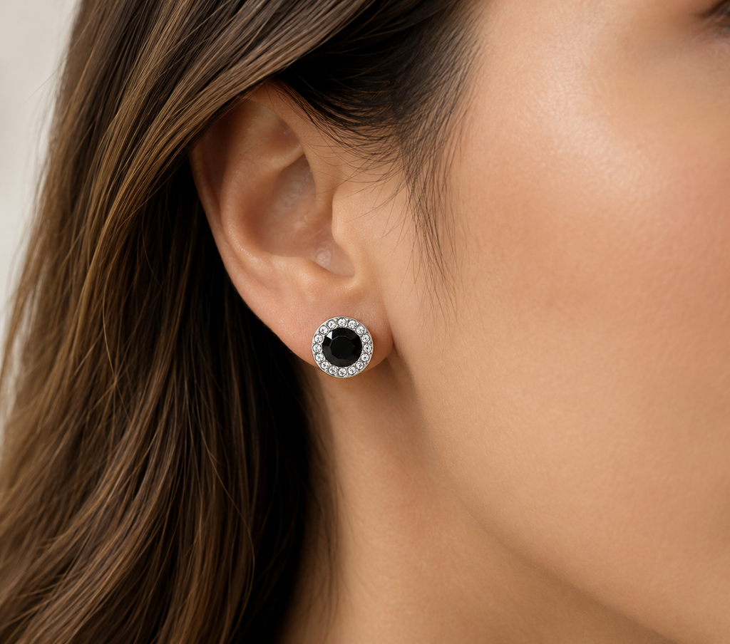 Aretes Halo Negro Intenso