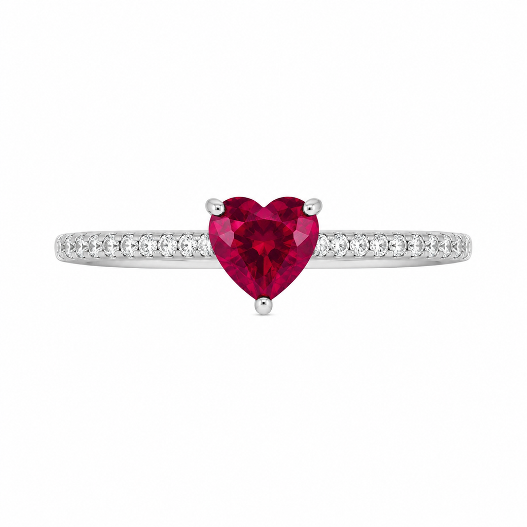Anillo Solitario Rubí Corazón