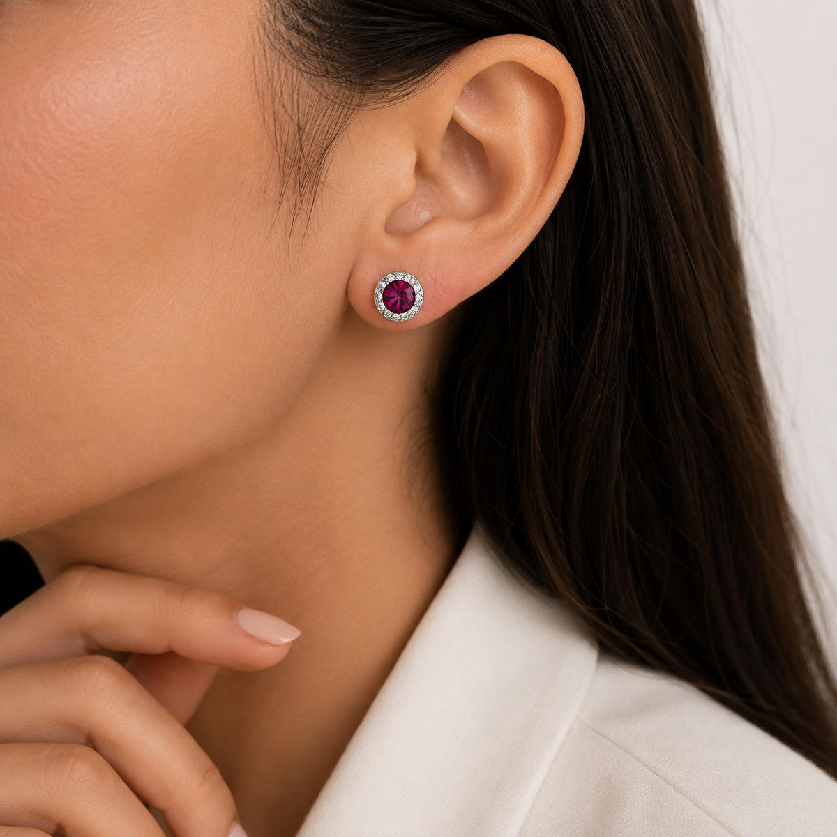 Aretes Halo Clásicos Rosa Púrpura