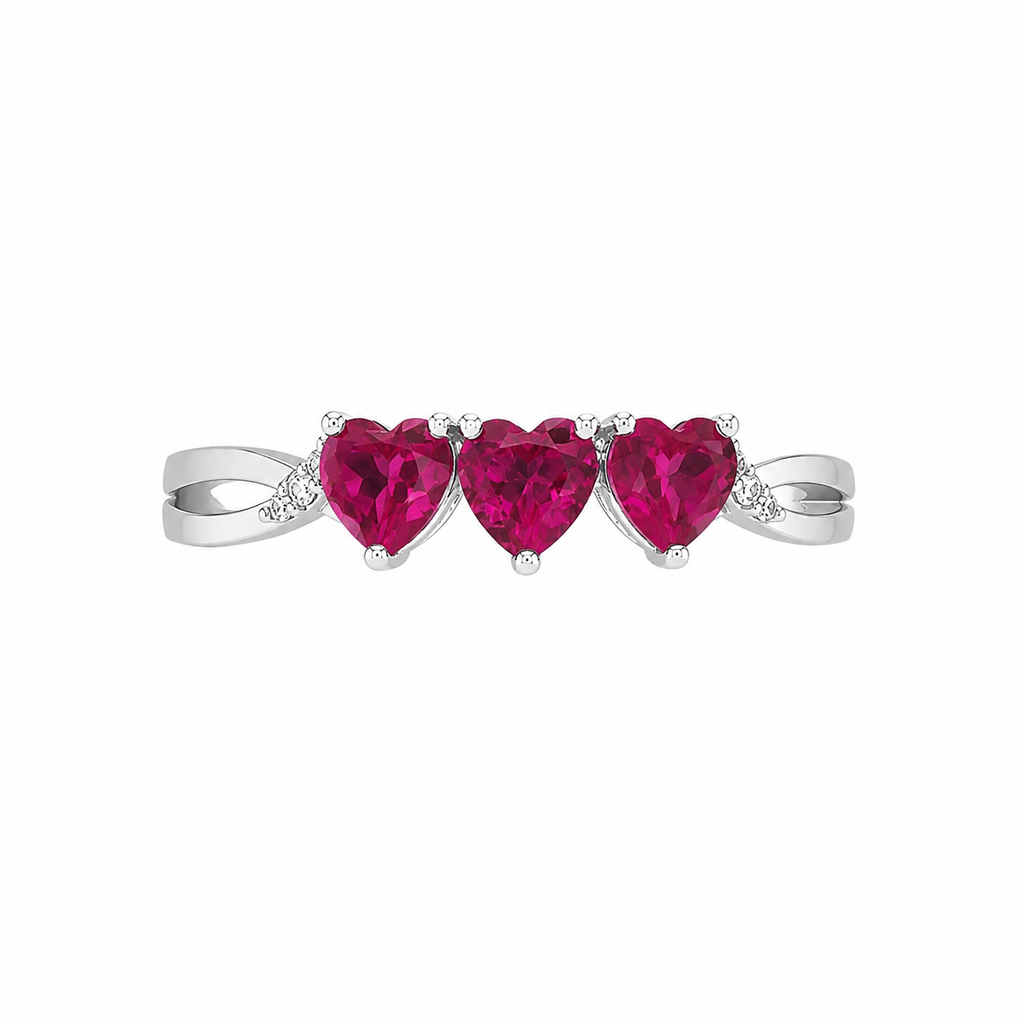 Anillo Triple Corazón Rubí