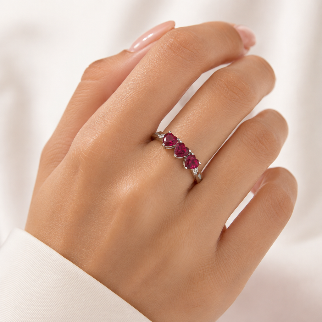Anillo Triple Corazón Rubí