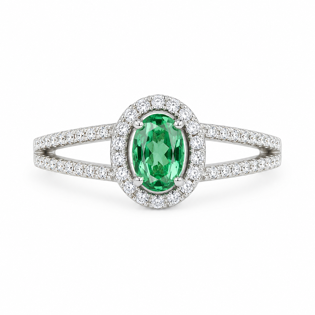 Anillo Halo Esmeralda Oval