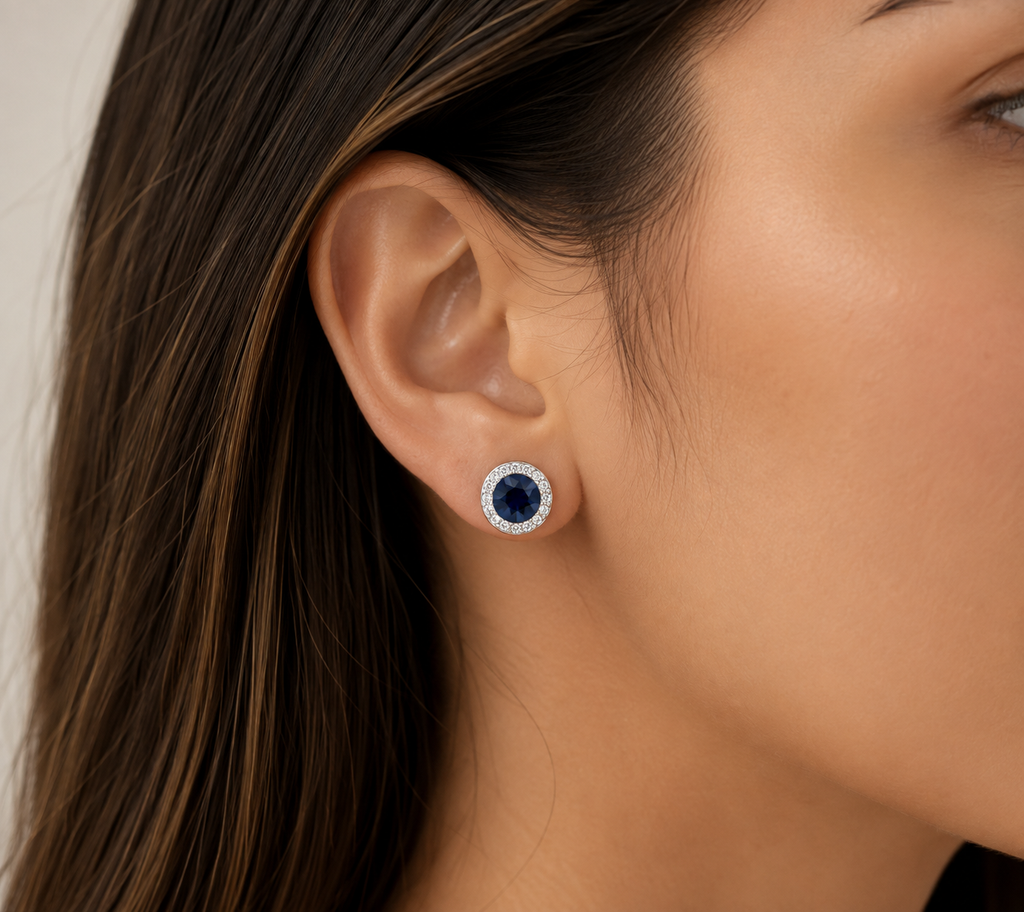 Aretes Halo Azul Marino