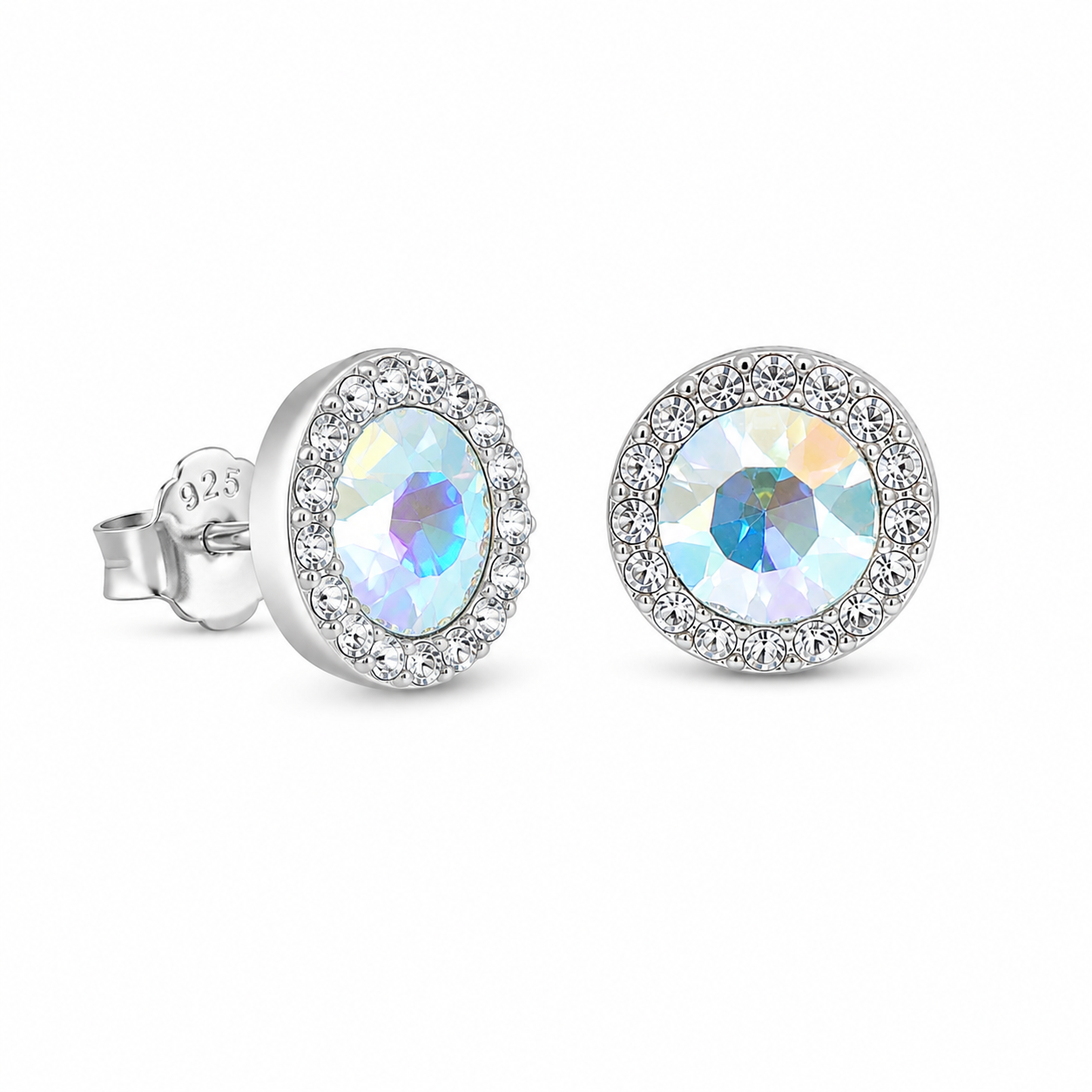 Aretes Halo Clásicos Blanco Tornasol