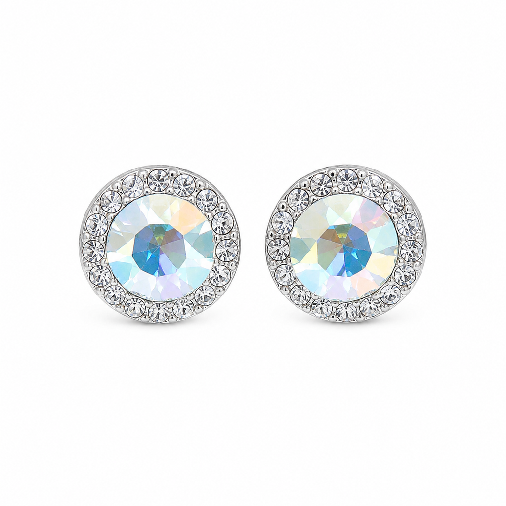 Aretes Halo Clásicos Blanco Tornasol