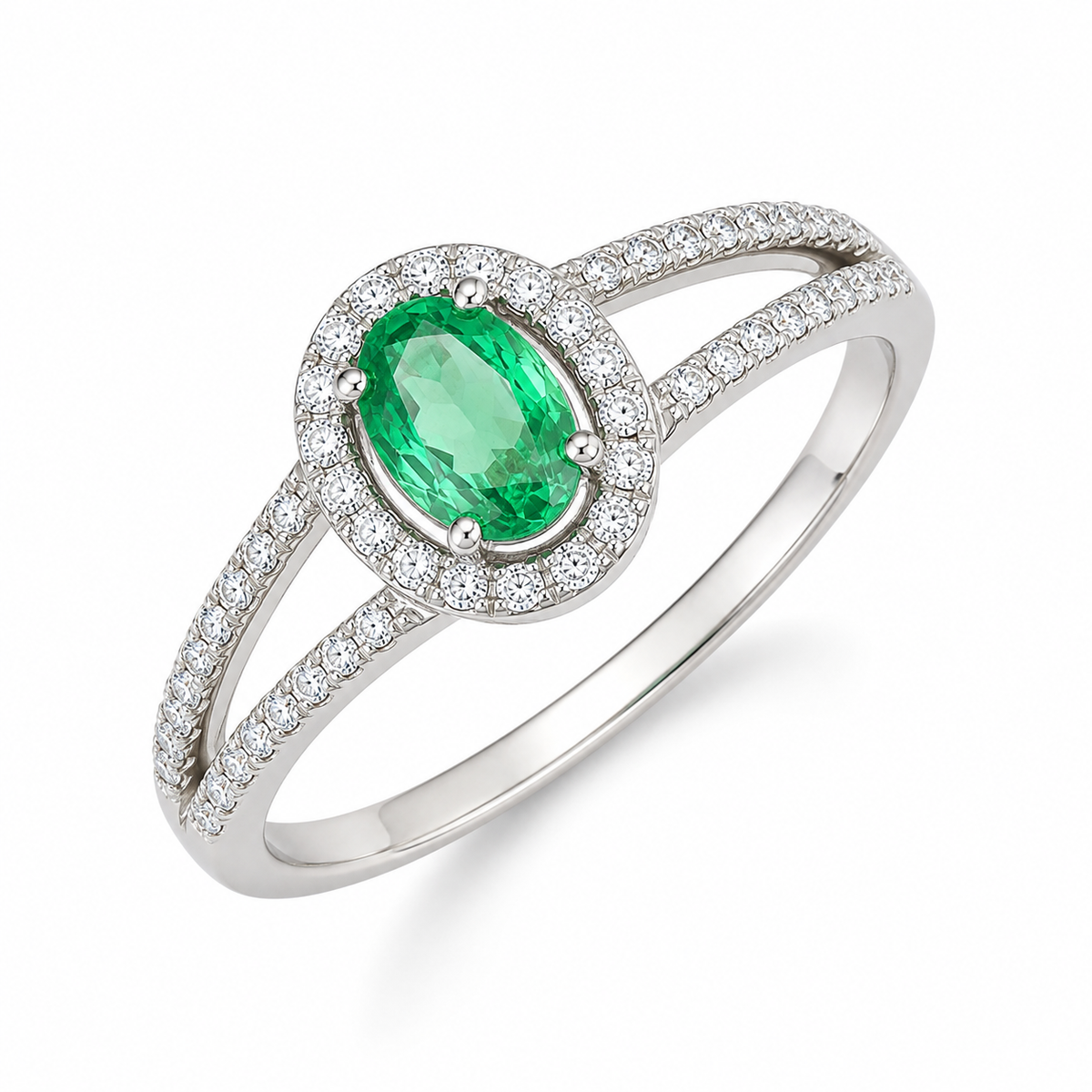 Anillo Halo Esmeralda Oval