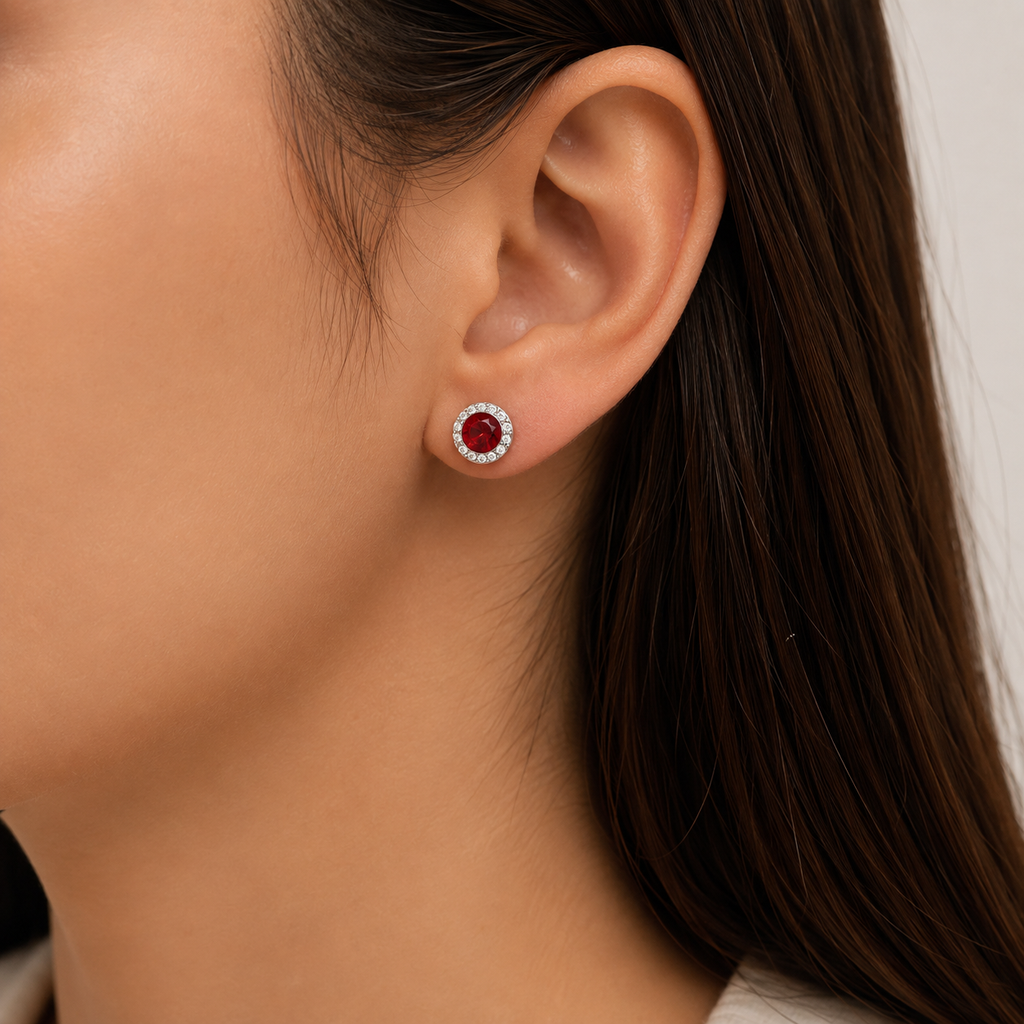Aretes Halo Clásicos Rojo Vino