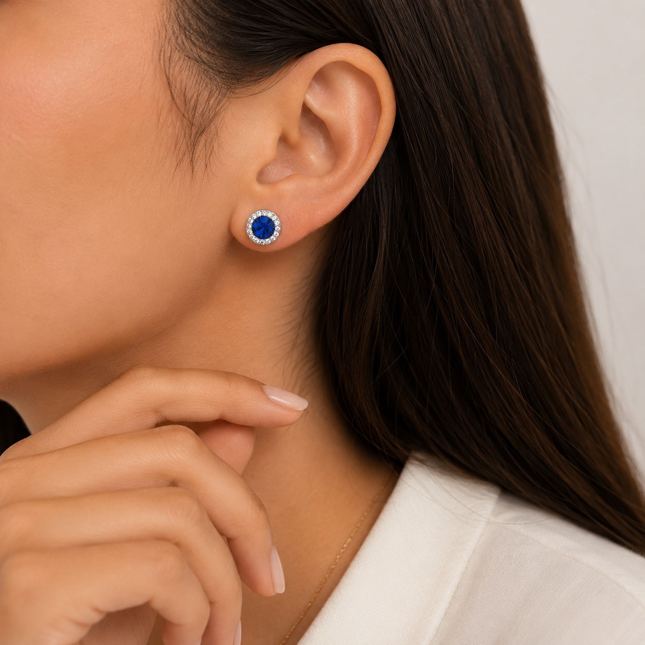 Aretes Halo Clásicos Azul Rey