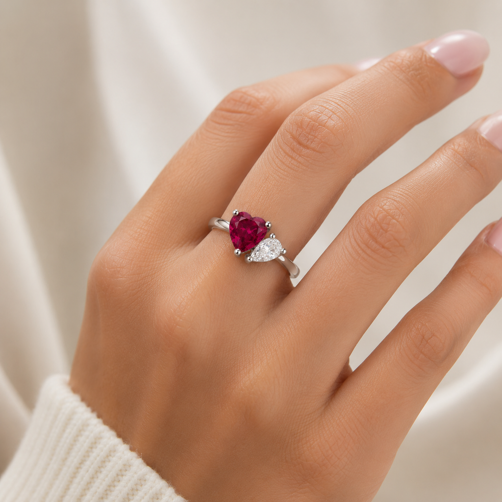 Anillo Corazón Rubí Duo