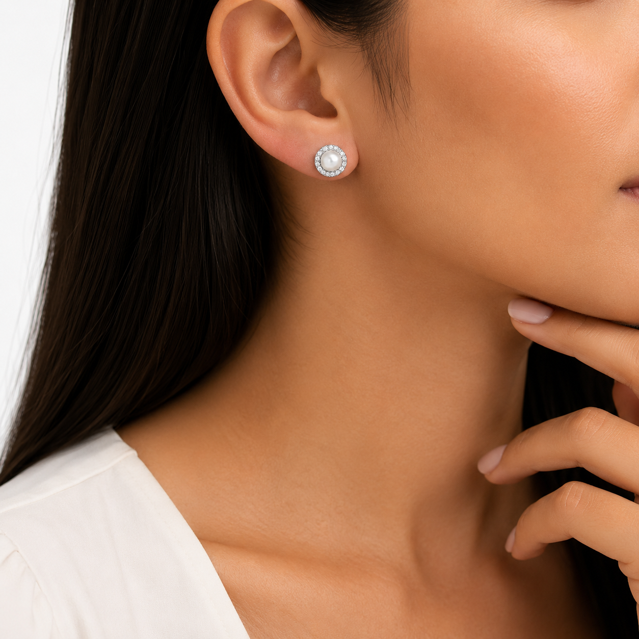 Aretes Halo Perla Clásicos