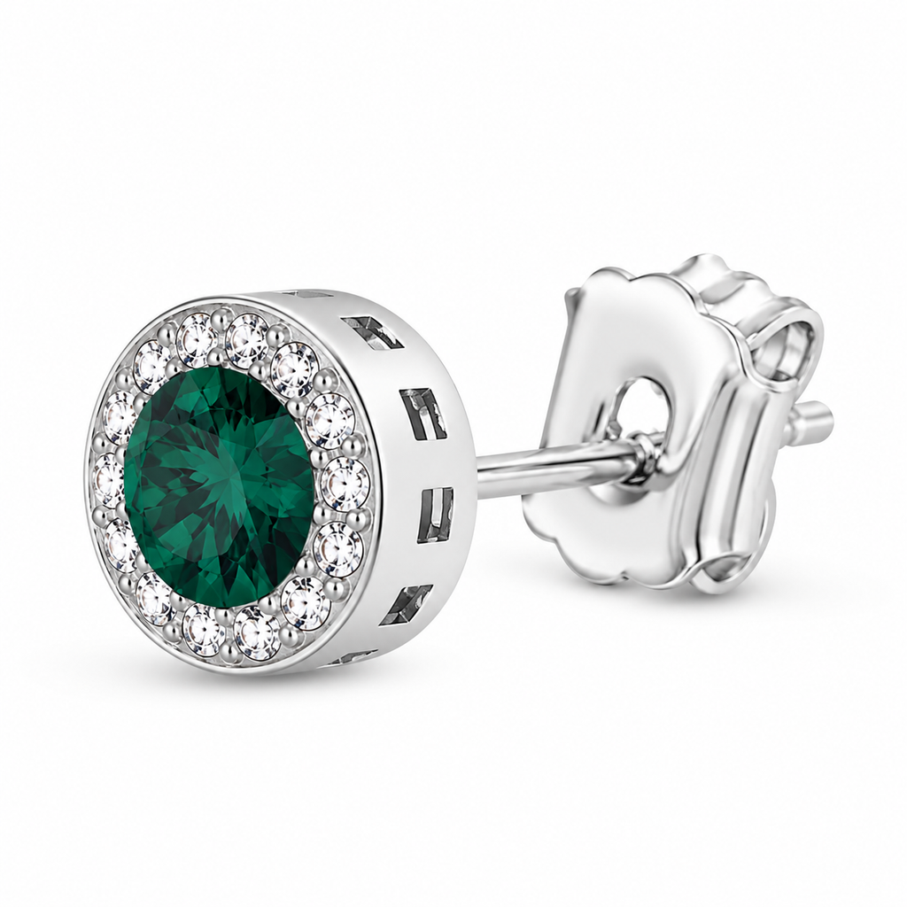 Aretes Halo Clásicos Verde Esmeralda