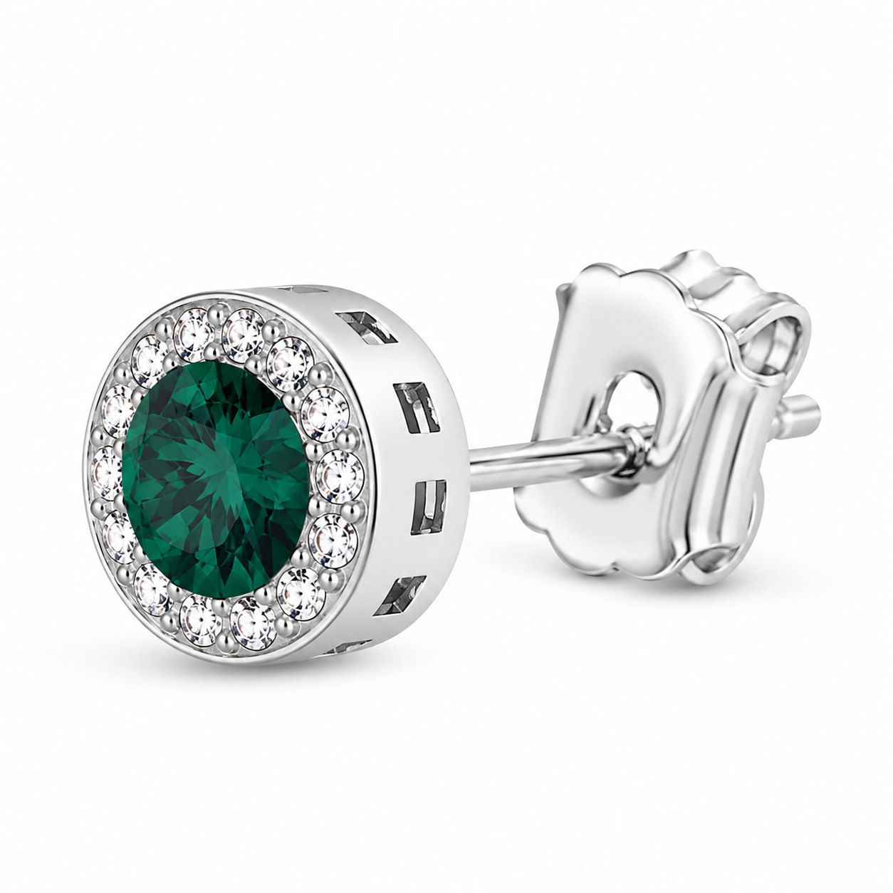 Aretes Halo Clásicos Verde Esmeralda