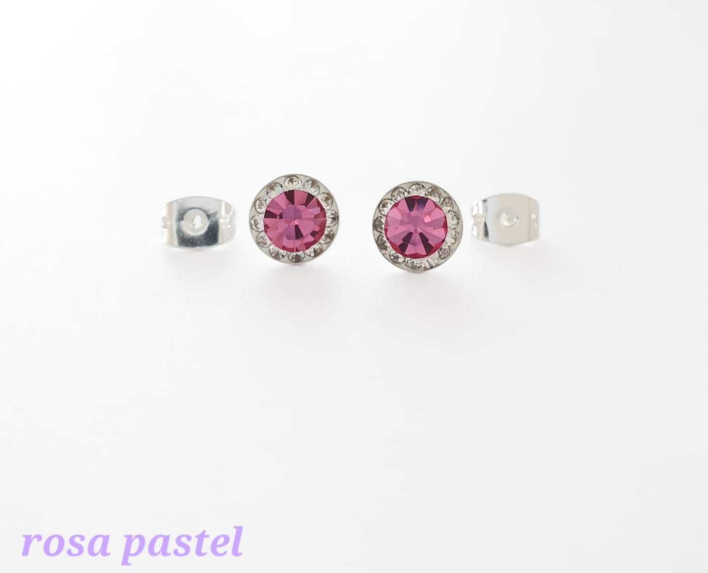 Aretes Halo Clásicos Rosa Pastel