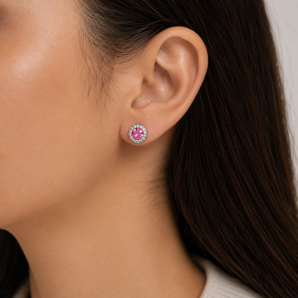 Aretes Halo Clásicos Rosa Pastel
